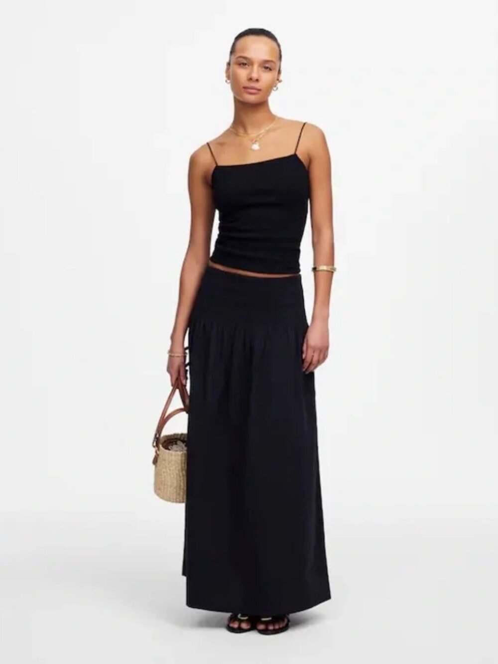 Madewell Smocked-Waist Poplin Skirt